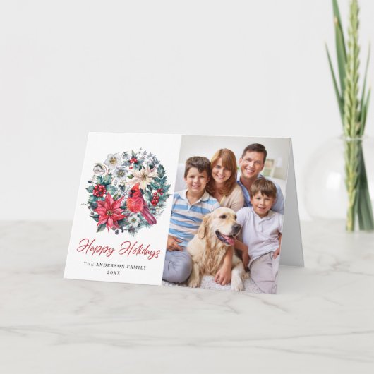 Holly Berry Kardinaal Kerstmis Corporate Groet Feestdagen Kaart (Voorkant)