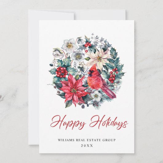 Holly Berry Kardinaal Kerstmis Corporate Groet Feestdagenkaart (Voorkant)
