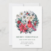 Holly Berry Kardinaal Poinsettia Kerstgroet Feestdagenkaart (Voorkant)