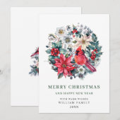 Holly Berry Kardinaal Poinsettia Kerstgroet Feestdagenkaart (Voorkant / Achterkant)