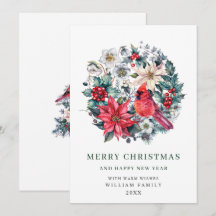 Holly Berry Kardinaal Poinsettia Kerstgroet