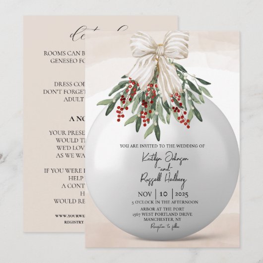 Holly Berry Kerst Ornament Bruiloft Uitnodiging (Voorkant / Achterkant)