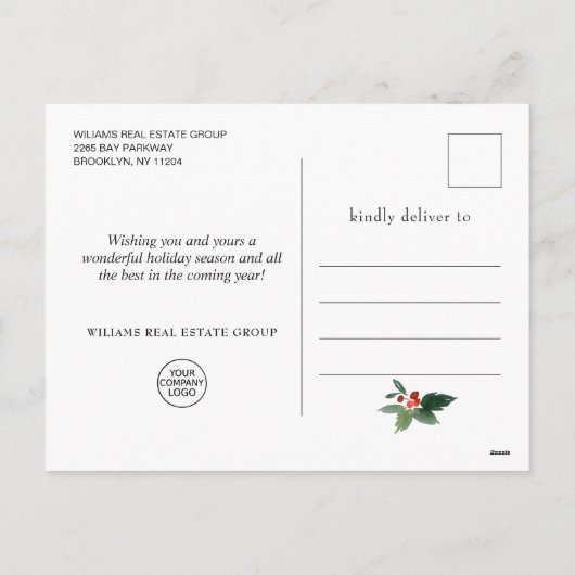 Holly Berry kerstboomgroet Corporate Feestdagenkaart (Achterkant)