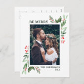 Holly Berry Kerstfeestay Foto Feestdagenkaart (Voorkant / Achterkant)