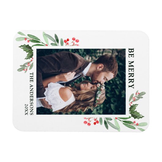 Holly Berry Kerstfeestay Foto Magneet (Horizontaal)