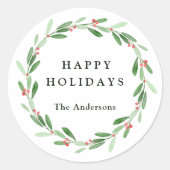 Holly Berry Kerstfeestay Foto Ronde Sticker (Voorkant)