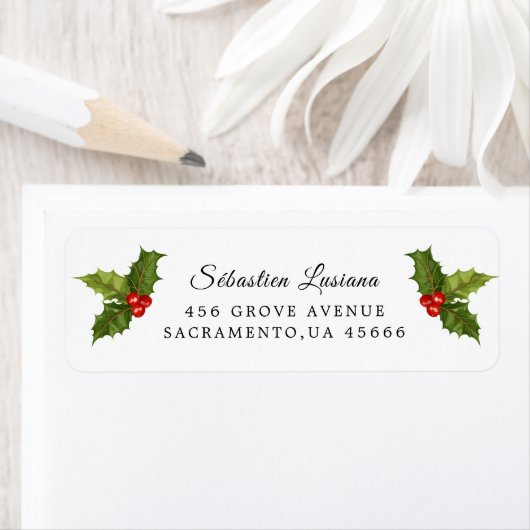 Holly Berry Kerstfeestay Return Address Etiket (Insitu)