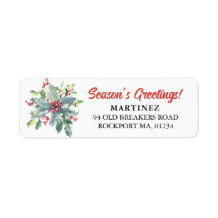 Holly Berry Kerstfeestay Return Address Etiket