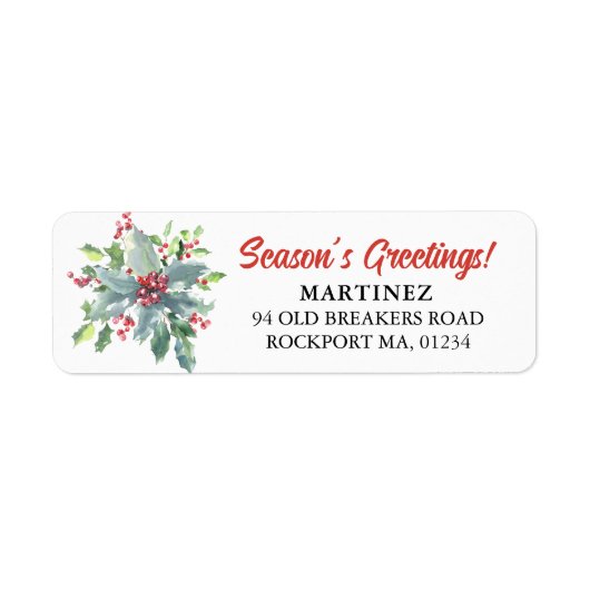 Holly Berry Kerstfeestay Return Address Etiket (Voorkant)