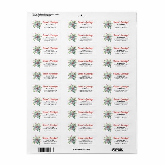 Holly Berry Kerstfeestay Return Address Etiket (Full Sheet)