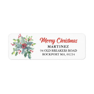 Holly Berry Kerstfeestay Return Address Etiket