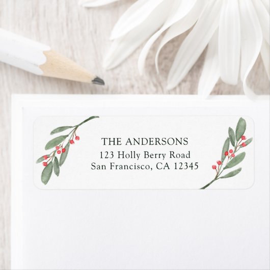 Holly Berry Kerstfeestay Return Address Etiket (Insitu)
