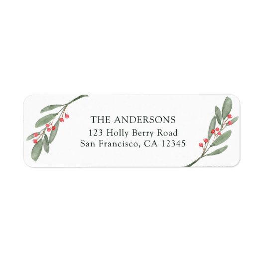 Holly Berry Kerstfeestay Return Address Etiket (Voorkant)