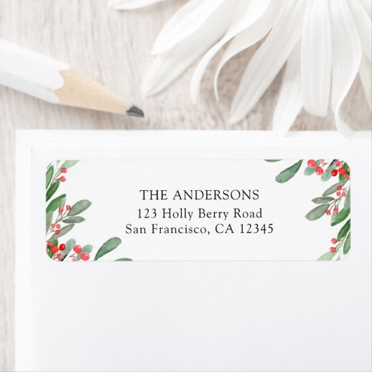 Holly Berry Kerstfeestay Return Address Etiket (Insitu)