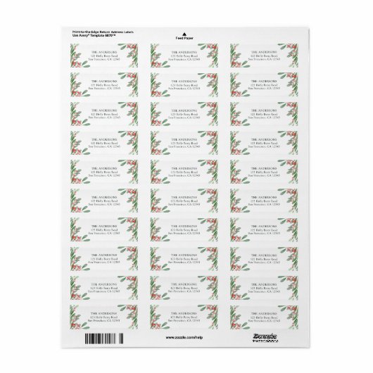 Holly Berry Kerstfeestay Return Address Etiket (Full Sheet)
