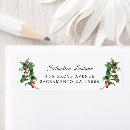 Holly Berry Kerstfeestay Return Address Etiket (Insitu)