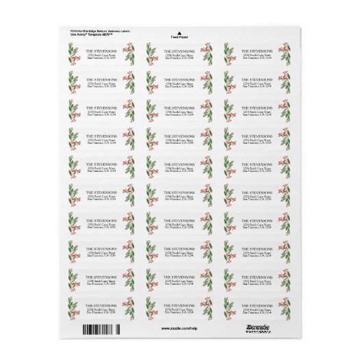 Holly Berry kerstfeestay Return Label (Full Sheet)