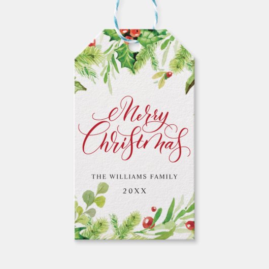 Holly Berry Kerstfeestdag Cadeaulabel (Voorkant)