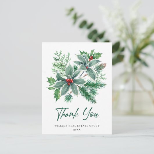 Holly Berry Kerstfeestdag Dank je wel Briefkaart (Staand voorkant)