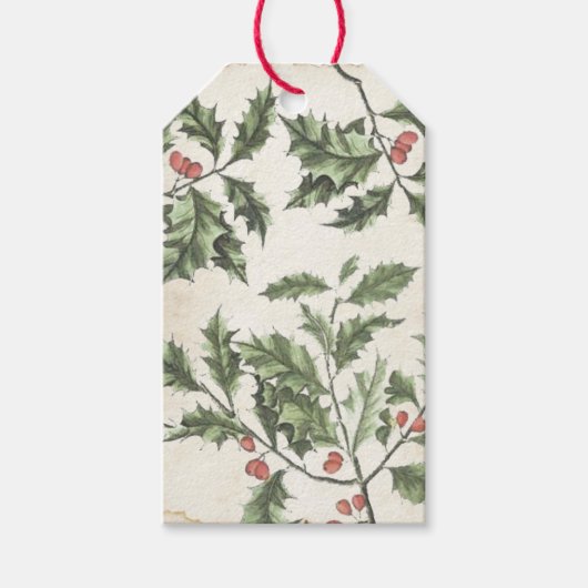 Holly Berry KerstGreenery Parchment Vintage Cadeaulabel (Voorkant)