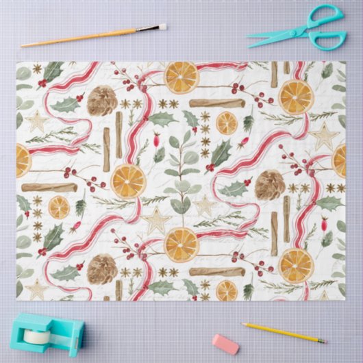 Holly Berry Kerstkaneel Sinaasappels Decoupage Tissuepapier (Craft)