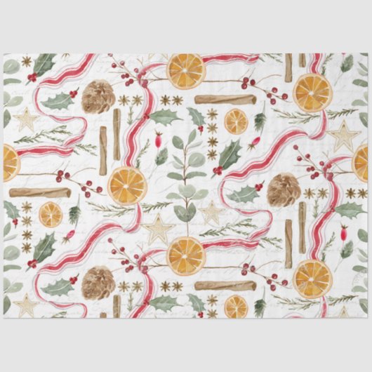 Holly Berry Kerstkaneel Sinaasappels Decoupage Tissuepapier (Voorkant)