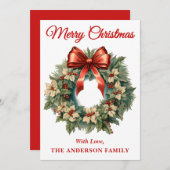 Holly Berry kerstkrans met rode boog Feestdagenkaart (Voorkant / Achterkant)