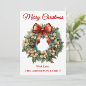 Holly Berry kerstkrans met rode boog Feestdagenkaart (Staand voorkant)