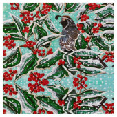 Holly Berry Kerstkwartel Stof (Close Up)