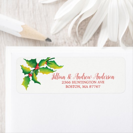 Holly Berry Kerstmis Adreslabel Etiket (Insitu)