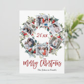 Holly Berry Kerstmis met 6 PHOTO Greeting Feestdagenkaart (Staand voorkant)