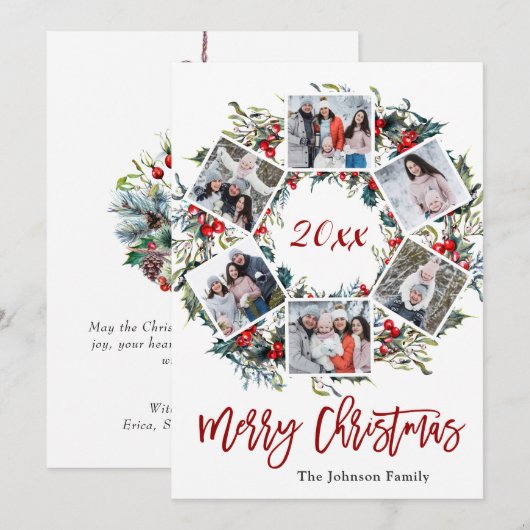 Holly Berry Kerstmis met 6 PHOTO Greeting Feestdagenkaart (Voorkant / Achterkant)