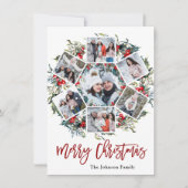 Holly Berry Kerstmis met 7 PHOTO Greeting Feestdagenkaart (Voorkant)