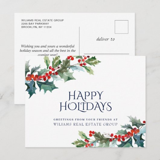 Holly Berry Kerstmis Mistletoe Corporate Greeting Briefkaart (Voorkant / Achterkant)