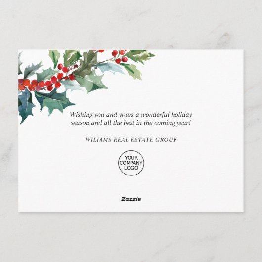 Holly Berry Kerstmis Mistletoe Corporate Greeting Feestdagenkaart (Achterkant)
