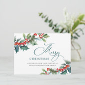 Holly Berry Kerstmis Mistletoe Corporate Greeting Feestdagenkaart (Staand voorkant)