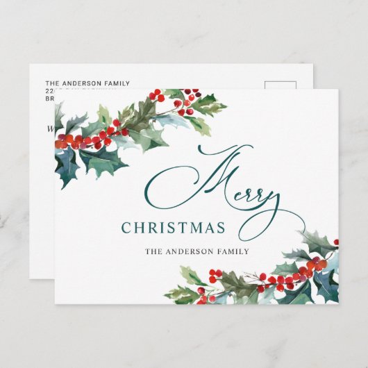 Holly Berry Kerstmis Mistletoe Holiday Greeting Briefkaart (Voorkant / Achterkant)