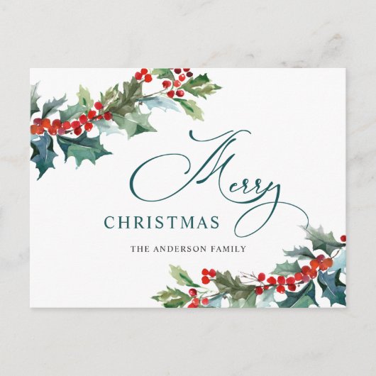 Holly Berry Kerstmis Mistletoe Holiday Greeting Briefkaart (Voorkant)