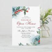 Holly Berry Kerstmis Mistletoe Holiday OPEN HUUSE Kaart (Staand voorkant)