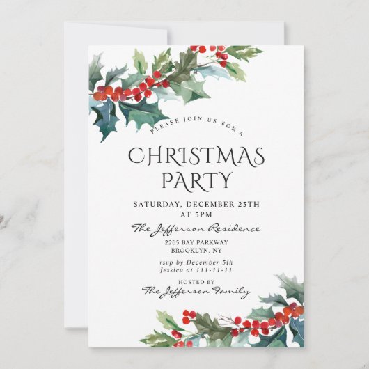 Holly Berry Kerstmis Mistletoe Holiday Partij Kaart (Voorkant)