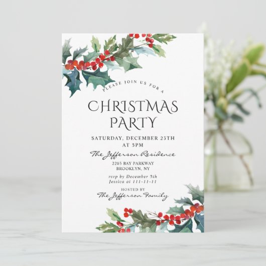 Holly Berry Kerstmis Mistletoe Holiday Partij Kaart (Staand voorkant)