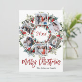 Holly Berry Kerstmis Wreath PHOTO Wenskaart Kaart (Staand voorkant)