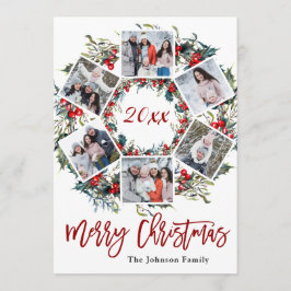 Holly Berry Kerstmis Wreath PHOTO Wenskaart Kaart