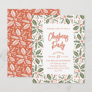 Holly Berry Kerstparty rood en groen Kaart