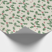 Holly Berry Kerstvakantie Ivoor Vintage Cadeaupapier (Hoek)