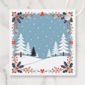 Holly & Berry Krans Blauw Snowy Forest Kerstmis Bedankjes Labels (Achterkant)