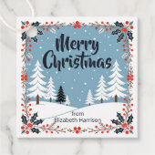 Holly & Berry Krans Blauw Snowy Forest Kerstmis Bedankjes Labels (Voorkant)