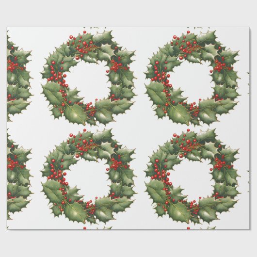 Holly Berry krans inpakpapier (Vlak)