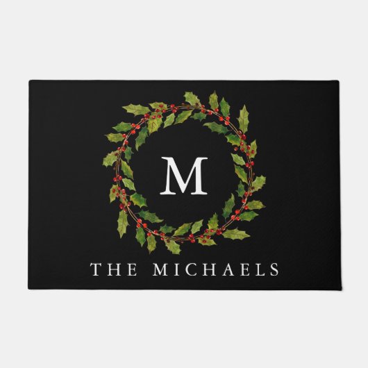 Holly Berry krans Kerstmis Deurmat (Voorkant)