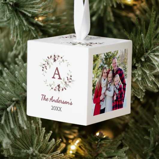 Holly Berry Krans Monogram Familie Foto Decoratie (Boom)